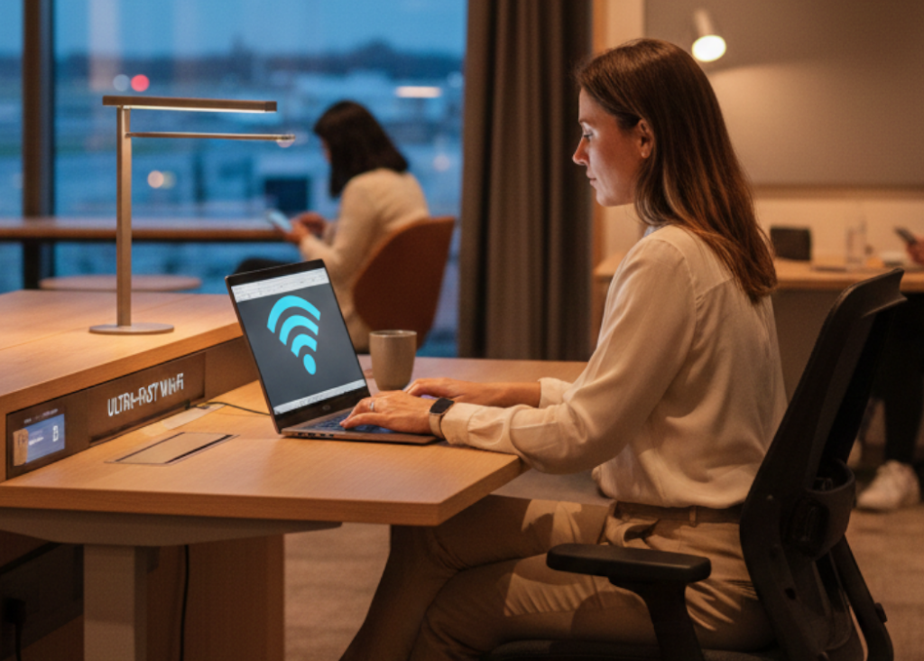 Wi Fi de alta velocidad y escritorio ergonómico 